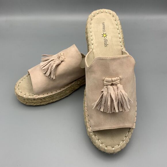 Seven Dials Sandals, Women's 8.5, Faux Suede Espadrille, Open Toe Tassled Pink - Picture 10 of 10